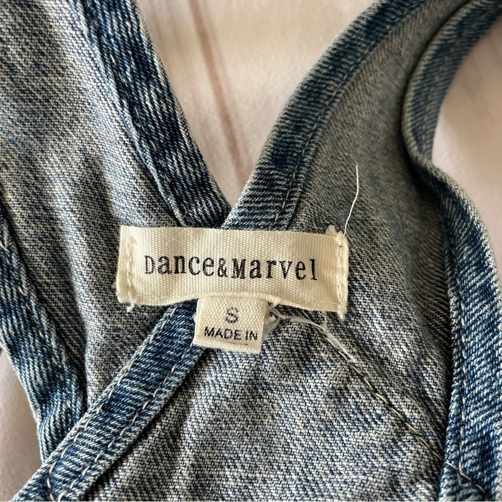 Dance & Marvel Denim Overall Dress Women’s S Blue Retro Stripe Distressed Skirt - Picture 9 of 13